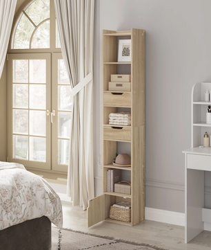 Boekenkast – Smalle Hoge Stellingkast – Wit of Licht Eiken – 33x181x24 cm
