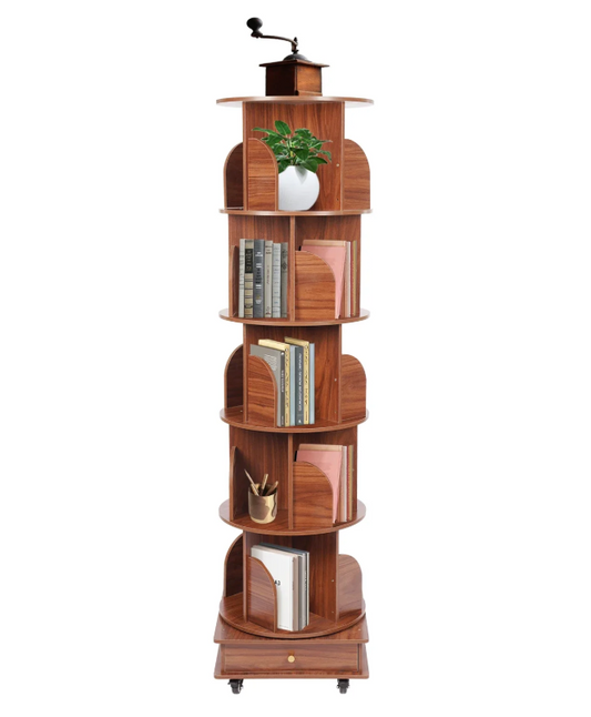 Rotatieboekenkast – 5-Laags Draaibare Stellingkast – Walnootkleur