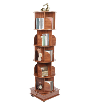 Rotatieboekenkast – 5-Laags Draaibare Stellingkast – Walnootkleur