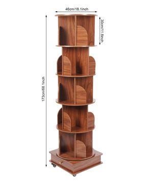 Rotatieboekenkast – 5-Laags Draaibare Stellingkast – Walnootkleur