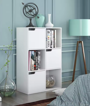 Getone Boekenkast – 6-Vaks Witte Opbergkast met 3 Deuren