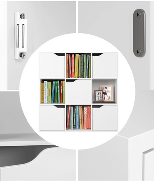 Getone Boekenkast – Witte 9-Vaks Opbergkast met 5 Deuren – Houten Kubuskast