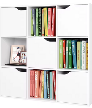 Getone Boekenkast – Witte 9-Vaks Opbergkast met 5 Deuren – Houten Kubuskast