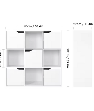 Getone Boekenkast – Witte 9-Vaks Opbergkast met 5 Deuren – Houten Kubuskast