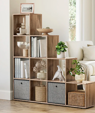 Boekenkast met 10 Open Vakken – Vakkenkast Camel Bruin – 129,5x129,5x29 cm