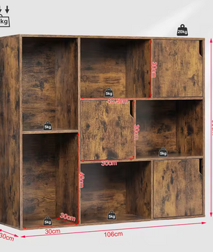 Boekenkast Met 6 Niveaus – 24x60x159,5 cm – Wit of Ebbenhout
