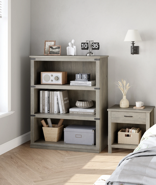 3-laags Houten Boekenkast – Boerderijstijl – Open Display – Grijs