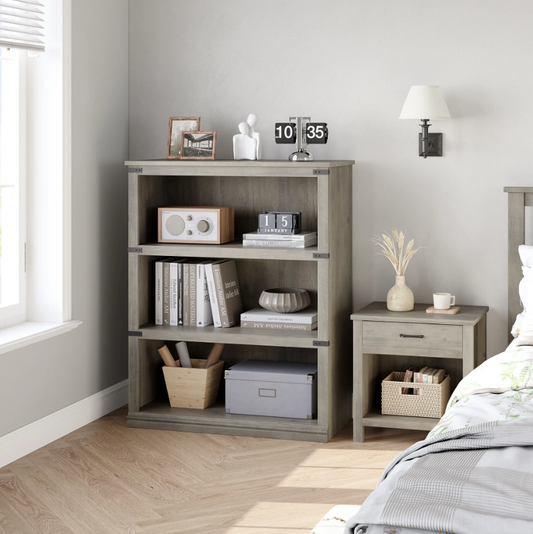 3-laags Houten Boekenkast – Boerderijstijl – Open Display – Grijs
