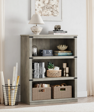 3-laags Houten Boekenkast – Boerderijstijl – Open Display – Grijs