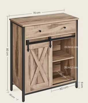 Dressoir Boerderijstijl – 70x30x80 cm – Industrieel Hout en Metaal