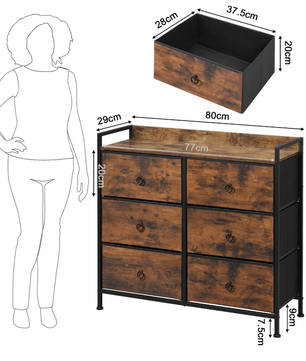 Dressoir / Ladekast met 6 Stoffen Lades – Rustiek Bruin en Zwart