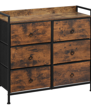Dressoir / Ladekast met 6 Stoffen Lades – Rustiek Bruin en Zwart