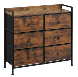 Dressoir / Ladekast met 6 Stoffen Lades – Rustiek Bruin en Zwart