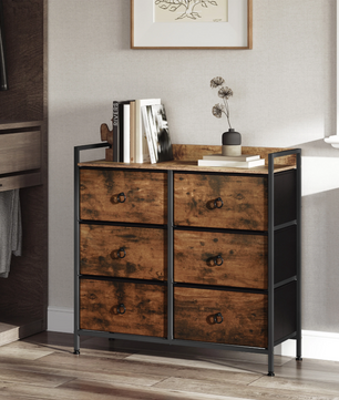 Dressoir / Ladekast met 6 Stoffen Lades – Rustiek Bruin en Zwart