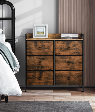 Dressoir / Ladekast met 6 Stoffen Lades – Rustiek Bruin en Zwart