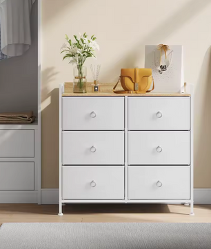 Dressoir / Ladekast met 6 Stoffen Lades – Rustiek Bruin en Zwart