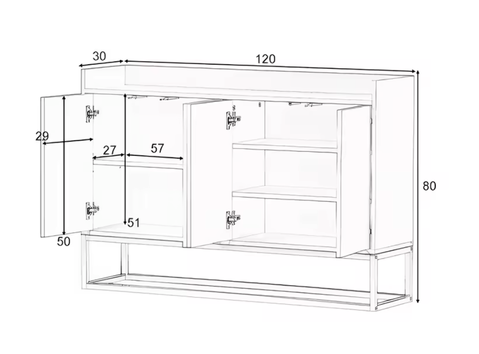 Modern Design Dressoir – Minimalistische 4-Deurs Handloze Buffetkast – Zwart