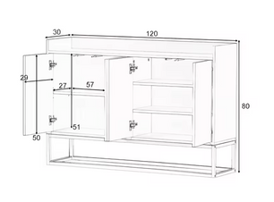 Modern Design Dressoir – Minimalistische 4-Deurs Handloze Buffetkast – Zwart
