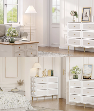 Witgouden Dressoir met 6 Stoffen Lades – 110x30x85 cm – Modern Design
