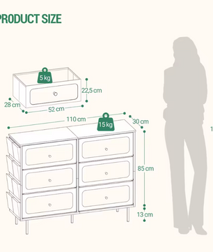 Witgouden Dressoir met 6 Stoffen Lades – 110x30x85 cm – Modern Design