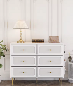Witgouden Dressoir met 6 Stoffen Lades – 110x30x85 cm – Modern Design
