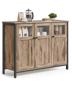 Industrieel Dressoir met Glazen Deuren – 100x35x75 cm – Landelijke Woonstijl