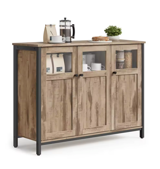 Industrieel Dressoir met Glazen Deuren – 100x35x75 cm – Landelijke Woonstijl