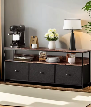 Multifunctioneel Dressoir met PU-Stoflades en LED-Verlichting – Zwart en Vintage bruin