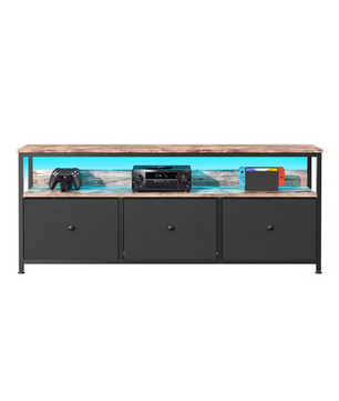 Multifunctioneel Dressoir met PU-Stoflades en LED-Verlichting – Zwart en Vintage bruin