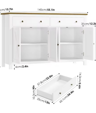Getone Groot Dressoir – Witte Opbergkast Landelijke Stijl