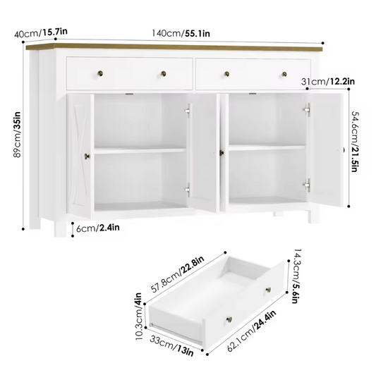 Getone Groot Dressoir – Witte Opbergkast Landelijke Stijl