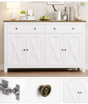Getone Groot Dressoir – Witte Opbergkast Landelijke Stijl