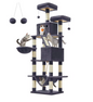 Grote Krabpaal voor Katten – XXL Kattenboom 206 cm Hoog met 13 Krabpilaren, 2 Grotten, Mand, Hangmat en Speelballen