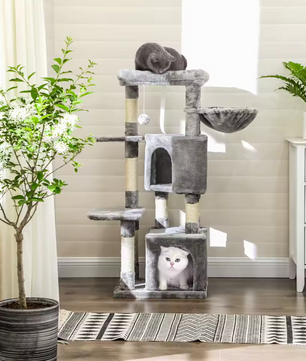 Coco Krabpaal / Kattenboom – 120 cm Hoog met 2 Knuffelgrotten, Pluche Uitkijkplatform en Kantelbeveiliging