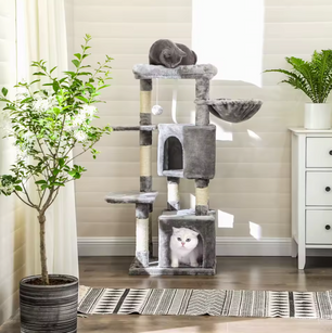 Coco Krabpaal / Kattenboom – 120 cm Hoog met 2 Knuffelgrotten, Pluche Uitkijkplatform en Kantelbeveiliging