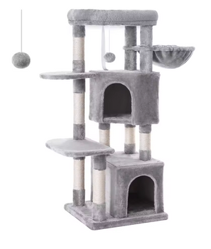 Coco Krabpaal / Kattenboom – 120 cm Hoog met 2 Knuffelgrotten, Pluche Uitkijkplatform en Kantelbeveiliging