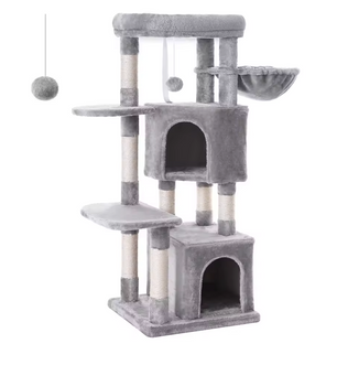 Coco Krabpaal / Kattenboom – 120 cm Hoog met 2 Knuffelgrotten, Pluche Uitkijkplatform en Kantelbeveiliging