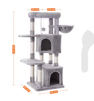 Coco Krabpaal / Kattenboom – 120 cm Hoog met 2 Knuffelgrotten, Pluche Uitkijkplatform en Kantelbeveiliging