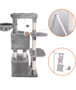 Coco Krabpaal / Kattenboom – 120 cm Hoog met 2 Knuffelgrotten, Pluche Uitkijkplatform en Kantelbeveiliging
