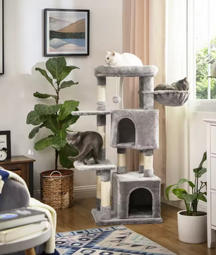 Coco Krabpaal / Kattenboom – 120 cm Hoog met 2 Knuffelgrotten, Pluche Uitkijkplatform en Kantelbeveiliging