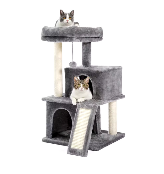 Krabpaal Kattentoren met Meerdere Niveaus – Dubbele Condos, Sisalpalen & Vervangbare Speelballen