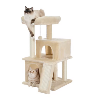 Krabpaal Kattentoren met Meerdere Niveaus – Dubbele Condos, Sisalpalen & Vervangbare Speelballen