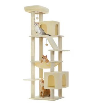180cm Grote XXL Krabpaal – Kattenboom met Hangmat, Sisalpalen, Klimtoren en Speelhuis