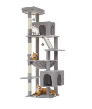 180cm Grote XXL Krabpaal – Kattenboom met Hangmat, Sisalpalen, Klimtoren en Speelhuis