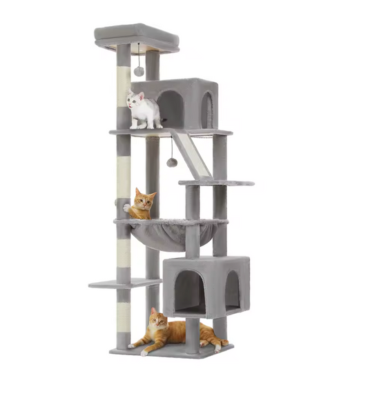 180cm Grote XXL Krabpaal – Kattenboom met Hangmat, Sisalpalen, Klimtoren en Speelhuis