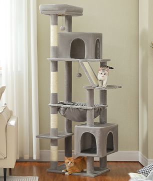 180cm Grote XXL Krabpaal – Kattenboom met Hangmat, Sisalpalen, Klimtoren en Speelhuis