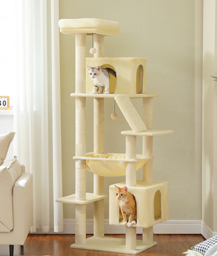 180cm Grote XXL Krabpaal – Kattenboom met Hangmat, Sisalpalen, Klimtoren en Speelhuis