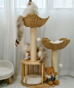 Premium Design 3-laags Krabpaal – Katten Toren met Gewatteerde Pluche Zitstokken, Sisal Krabpalen en Speelballen