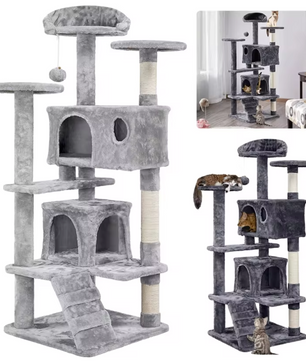 XXL Multi-Niveau Krabpaal – Krabmeubel met Speelhuis, Krabpalen en Gezellig Condo voor Katten