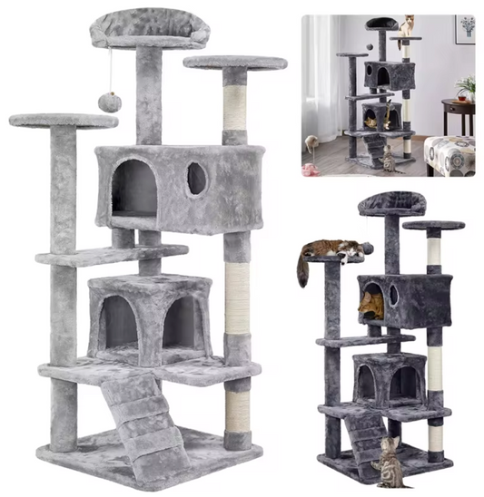 XXL Multi-Niveau Krabpaal – Krabmeubel met Speelhuis, Krabpalen en Gezellig Condo voor Katten